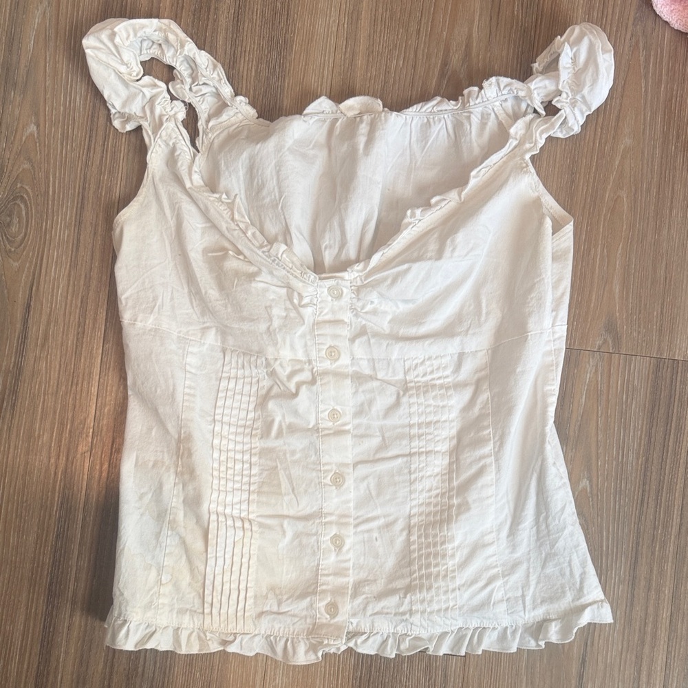 Women's White Ruffle Button-Front Tank Top